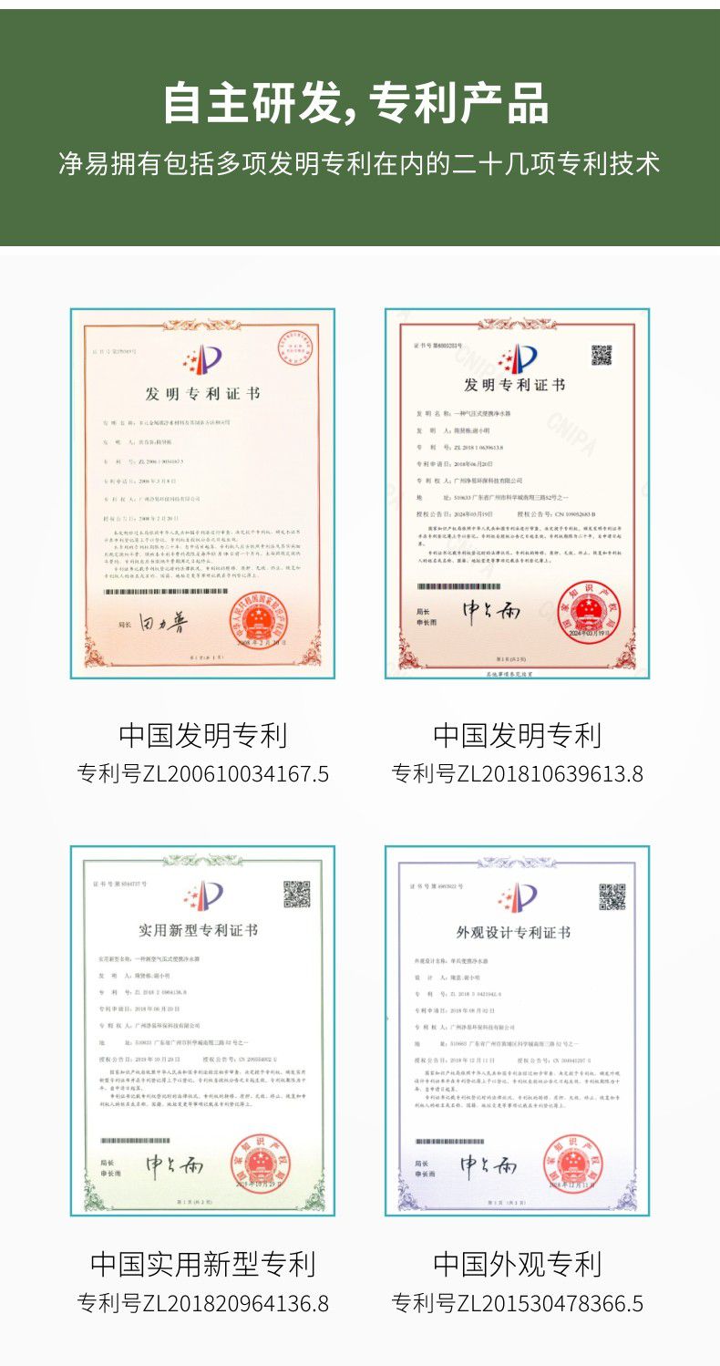 凈易單兵戶(hù)外便攜式凈水器專(zhuān)利證書(shū)